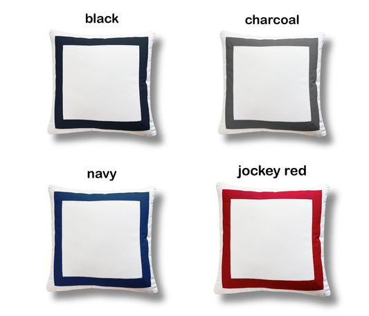 Sunbrella Pillow Cover - White Pillow with Border - Mitered Corners Pillow- Outdoor Pillow Cover - Solid Pillow with Tape