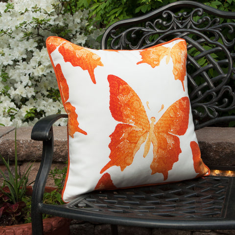 Indoor/Outdoor Orange Butterfly Throw Pillow - front