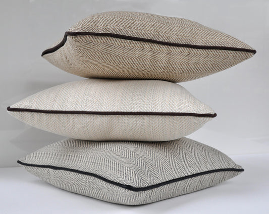 Herringbone Pillow Cover - Chevron Pillow Cover - Zig Zag Pillows - Sunbrella Pillow Covers with Piping - Brown Pillows -Gray Pillows